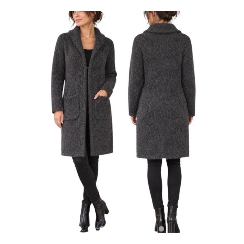 J Crew Alpaca Blend Long Cardigan Coat Women M Charcoal Gray Hook Eye Pockets